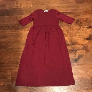 Girls 8-9 3/4 sleeve Long Maxi Dress, Burgundy in Color